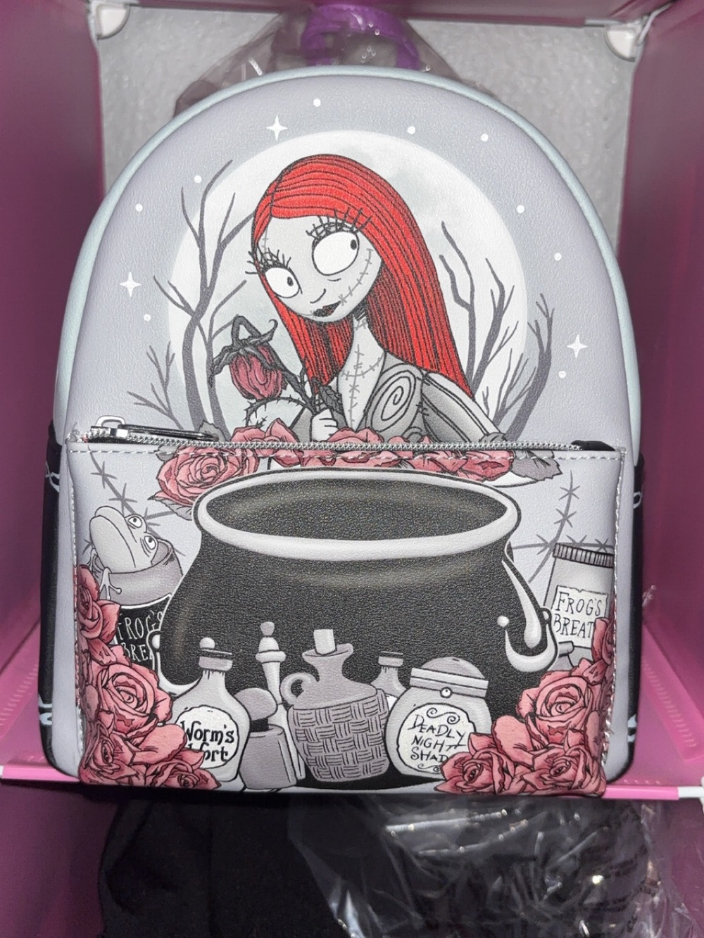 Loungefly Sally Red Hair Mini Backpack with Pink Rose Accents